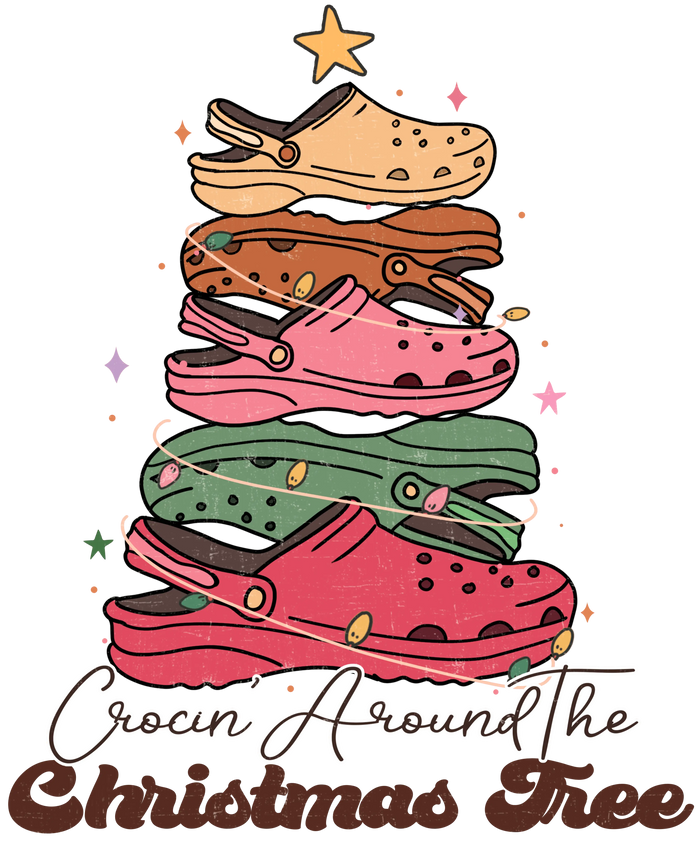 Christmas Tree Crocs Design pressed on a garment