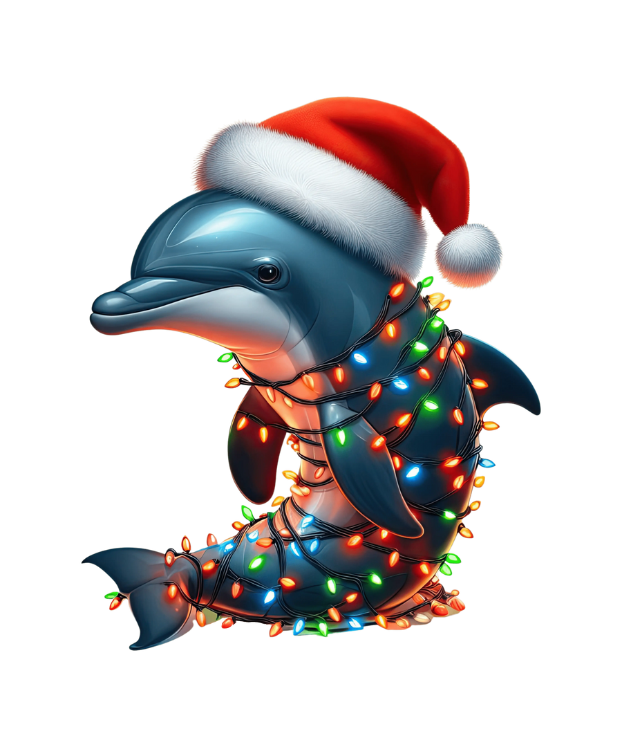 Christmas Dolphin Tree Design - DTF Ready To Press