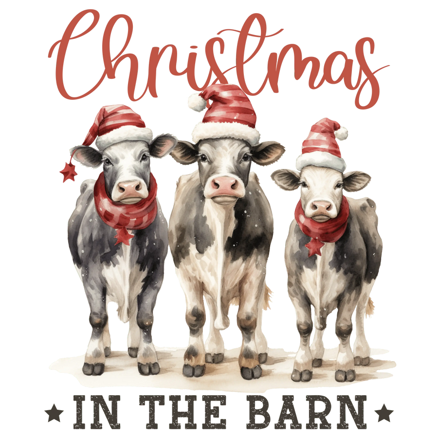 In The Barn Christmas Cow Design - DTF Ready To Press