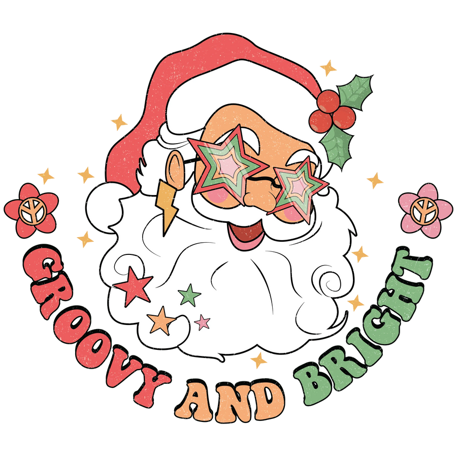 Groovy and Bright Santa Christmas Design | DTF Dallas
