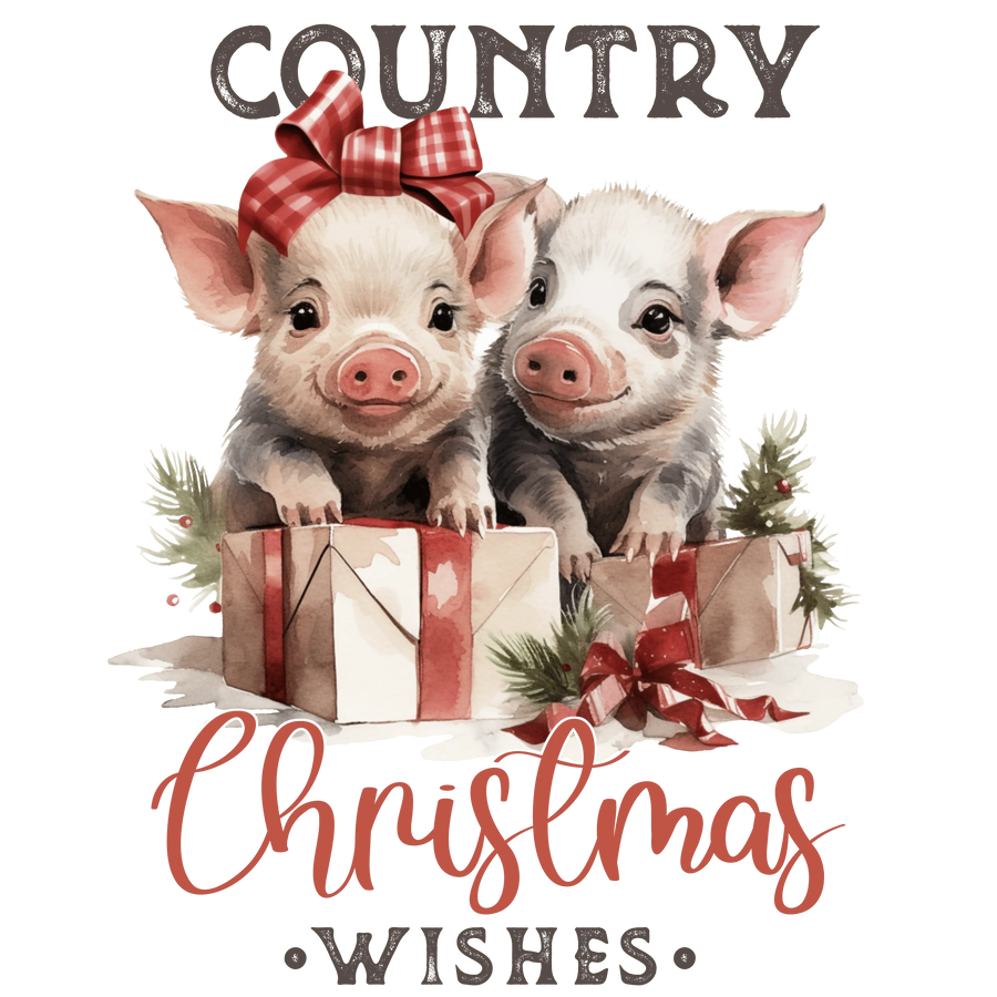 Country Christmas Wishes Design - DTF Ready To Press