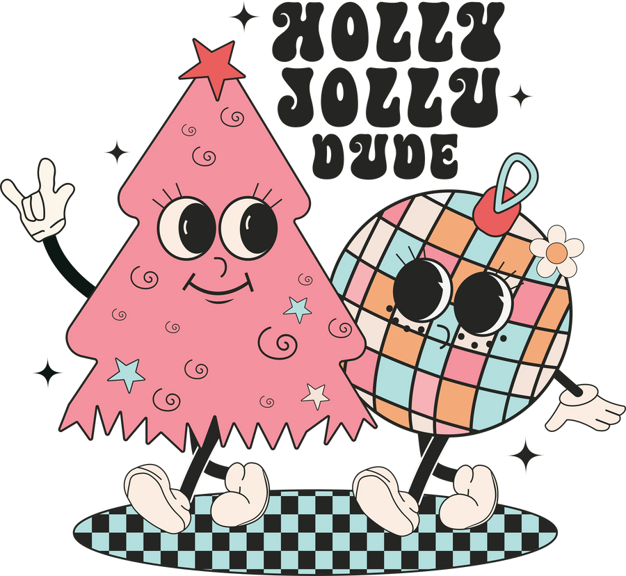 Holly Jolly Dude Christmas Design - DTF Ready To Press