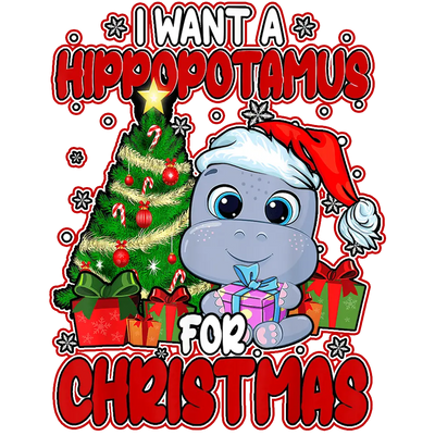Christmas Hippopotamus Design DTF-Ready Press | DTF Dallas - DTF Dallas 