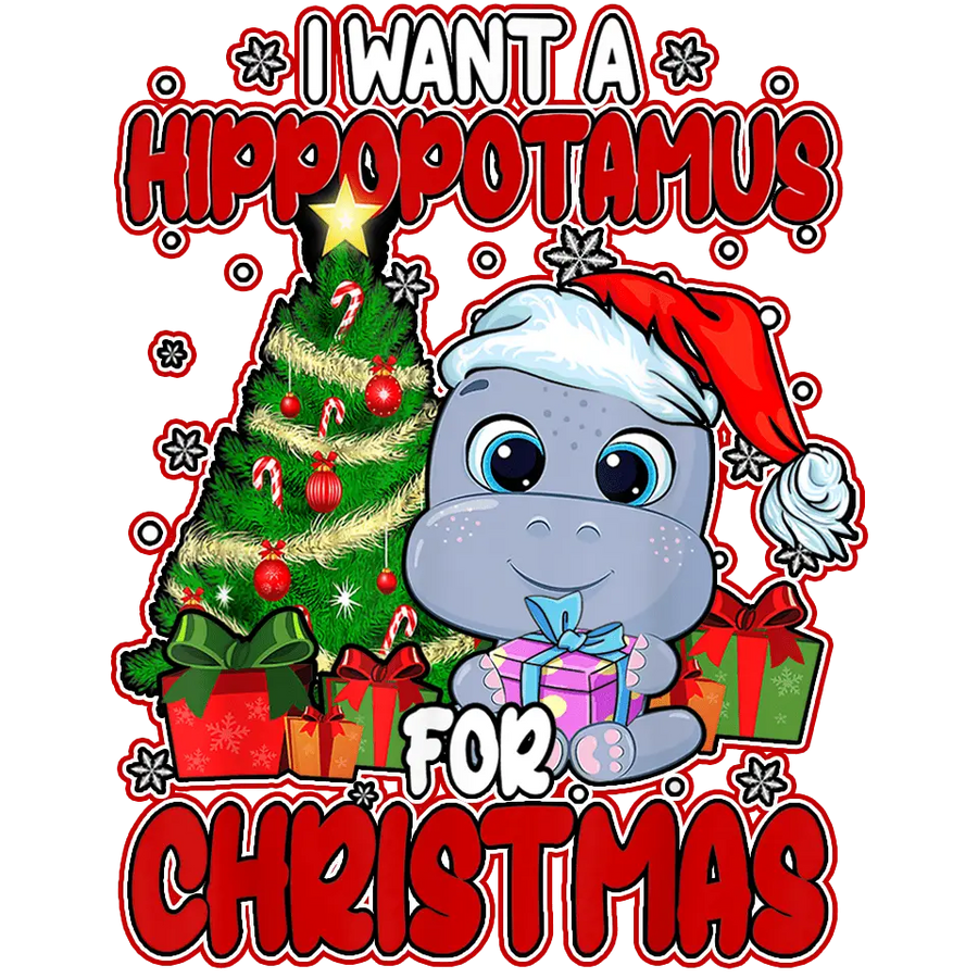 Christmas Hippopotamus Design DTF-Ready Press | DTF Dallas