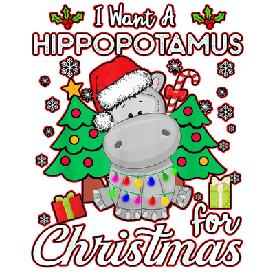 Christmas Hippopotamus DTF-Ready to Press (V1) | DTF Dallas - DTF Dallas 