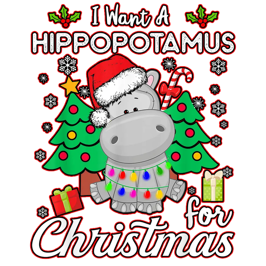 Christmas Hippopotamus DTF-Ready to Press (V1) | DTF Dallas