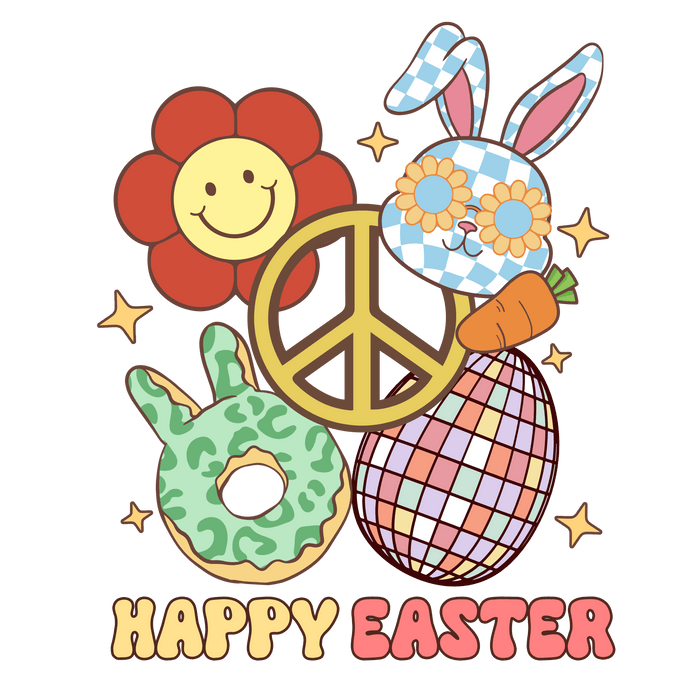 Happy Easter Peace Party Design pressed on a garment
