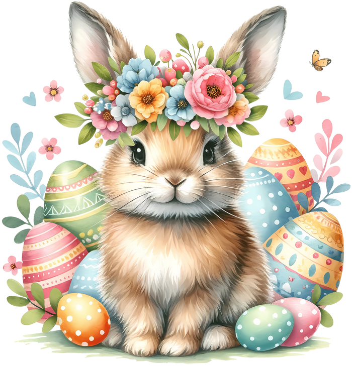 Cute Easter Bunny with Eggs Design pressed on a garment