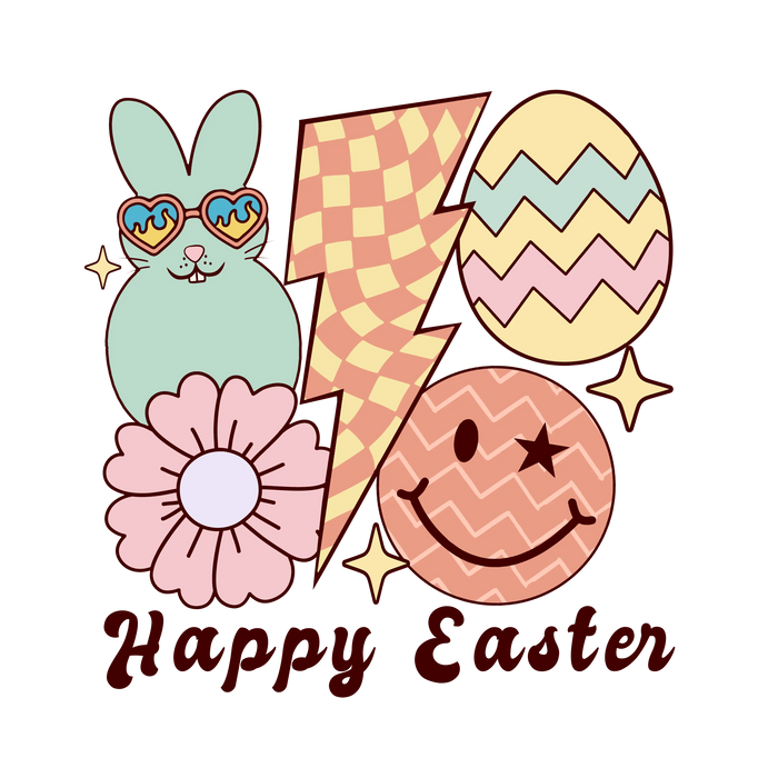 Happy Easter Smiley Design pressed on a garment