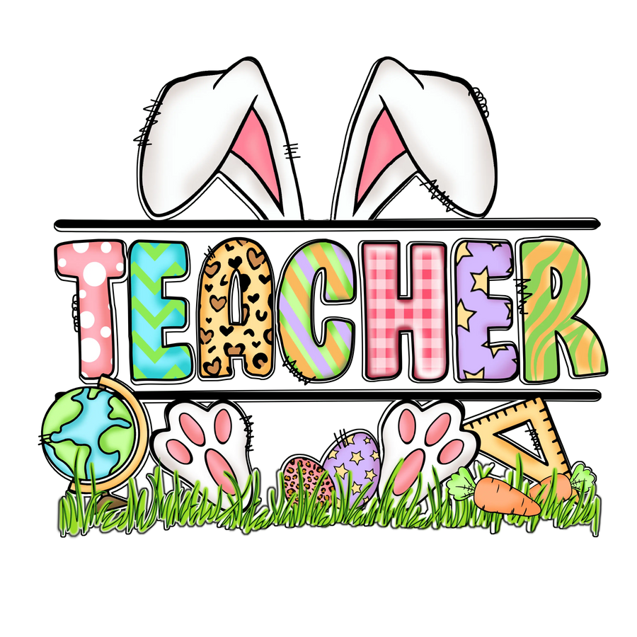 Teacher Bunny Easter DTF Design Ready Press | DTF Dallas