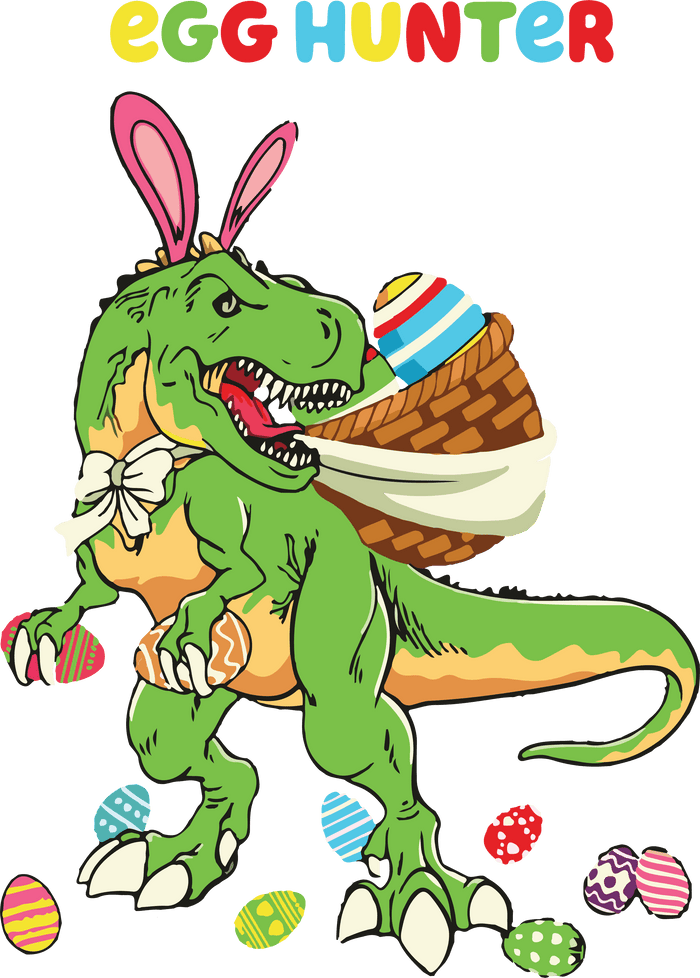 Egg Hunter Dino Easter Design pressed on a garment