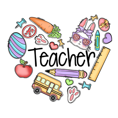 Teacher Easter Heart Design - DTF Ready To Press - DTF Dallas 