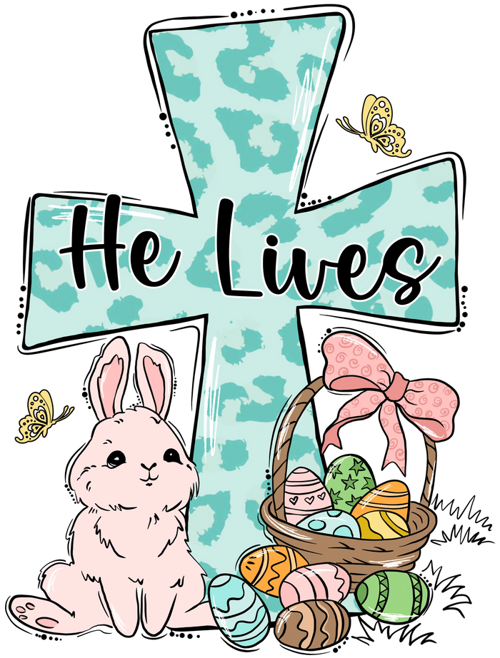 He Lives Easter Bunny Design pressed on a garment