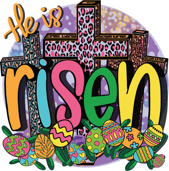 He Is Risen Easter Leopard Design pressed on a garment