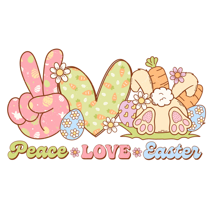 Retro Peace Love Easter Design pressed on a garment