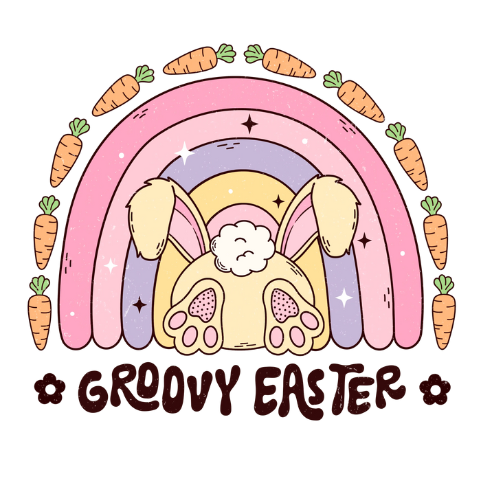 Retro Groovy Easter Design pressed on a garment