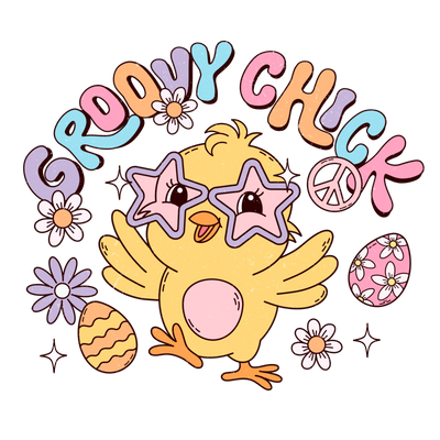 Groovy Chick Retro Easter Design - DTF Ready To Press - DTF Dallas 