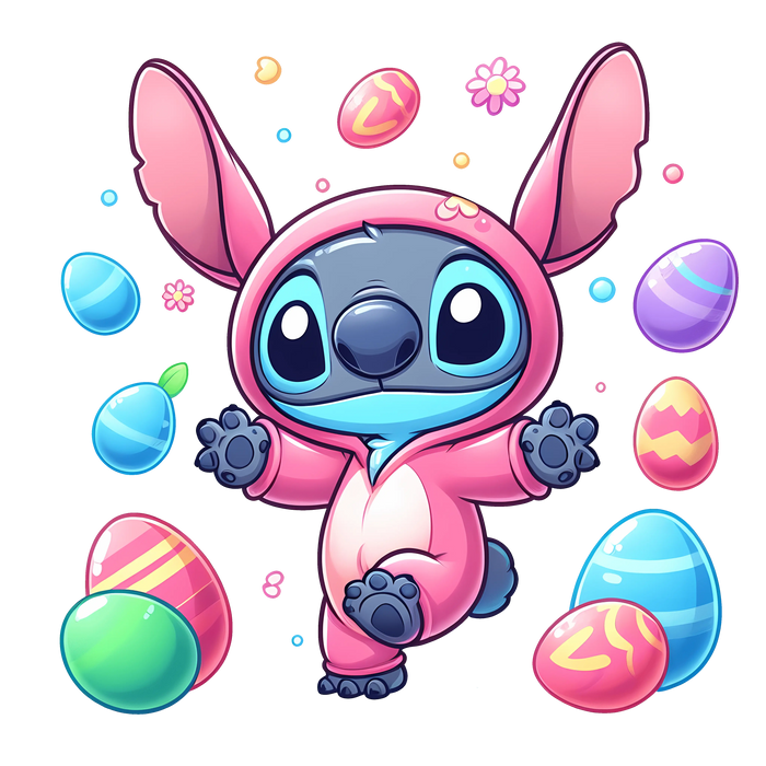 Happy Easter Stitch and Easter Egg Design pressed on a garment