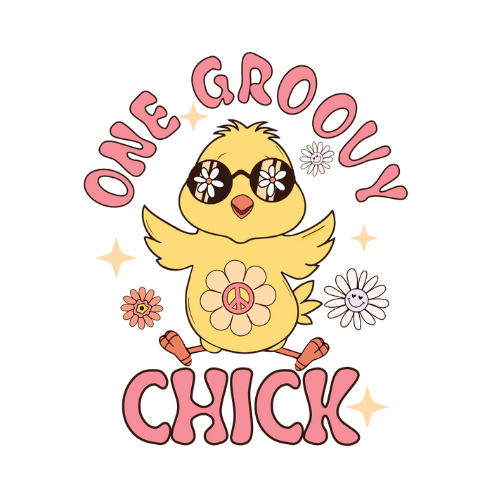 One Groovy Chick Easter  Sunday Joy Collection pressed on a garment