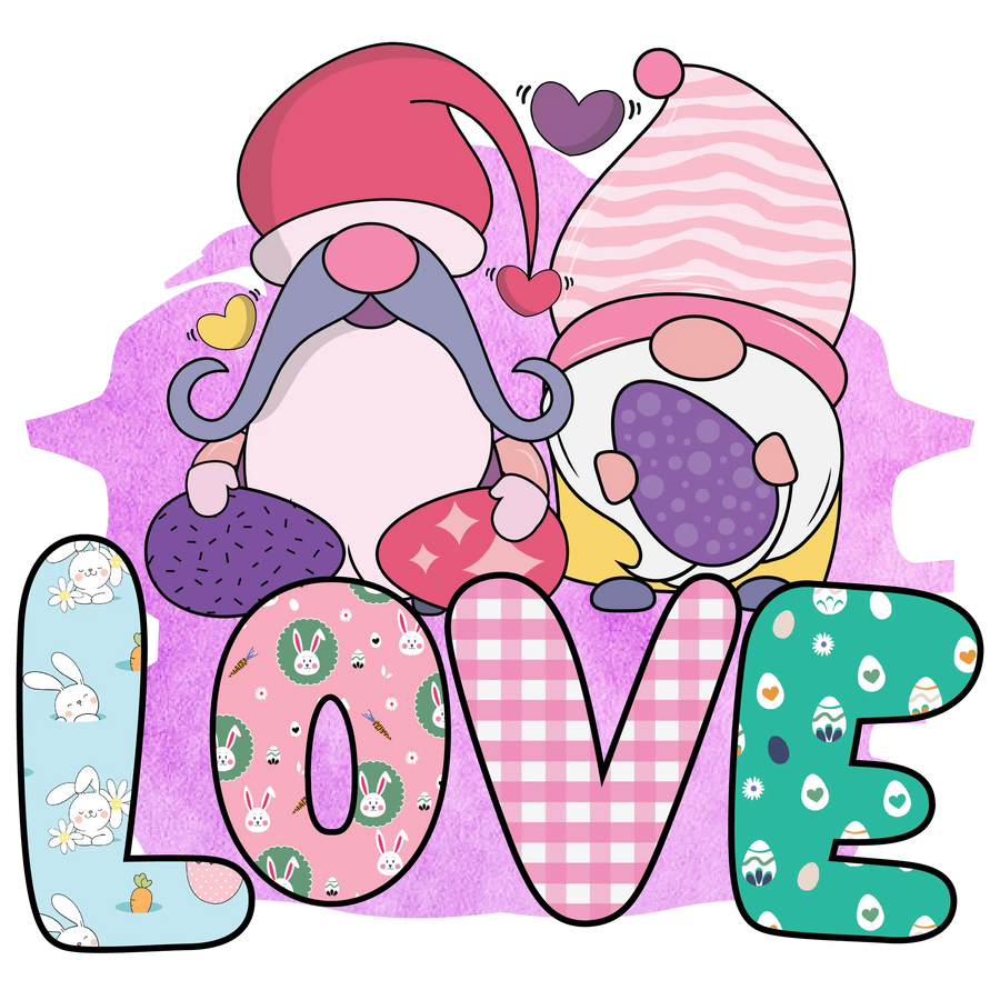 Gnome Easter Love Design DTF-Ready to Press | DTF Dallas