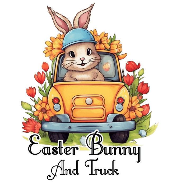 Easter Bunny and Truck Design pressed on a garment