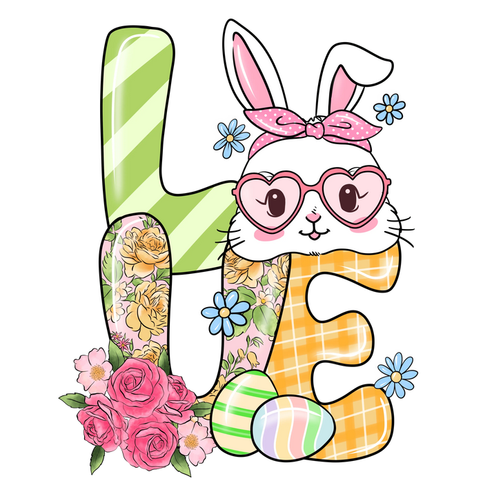 Bunny and Roses Easter Love Design pressed on a garment