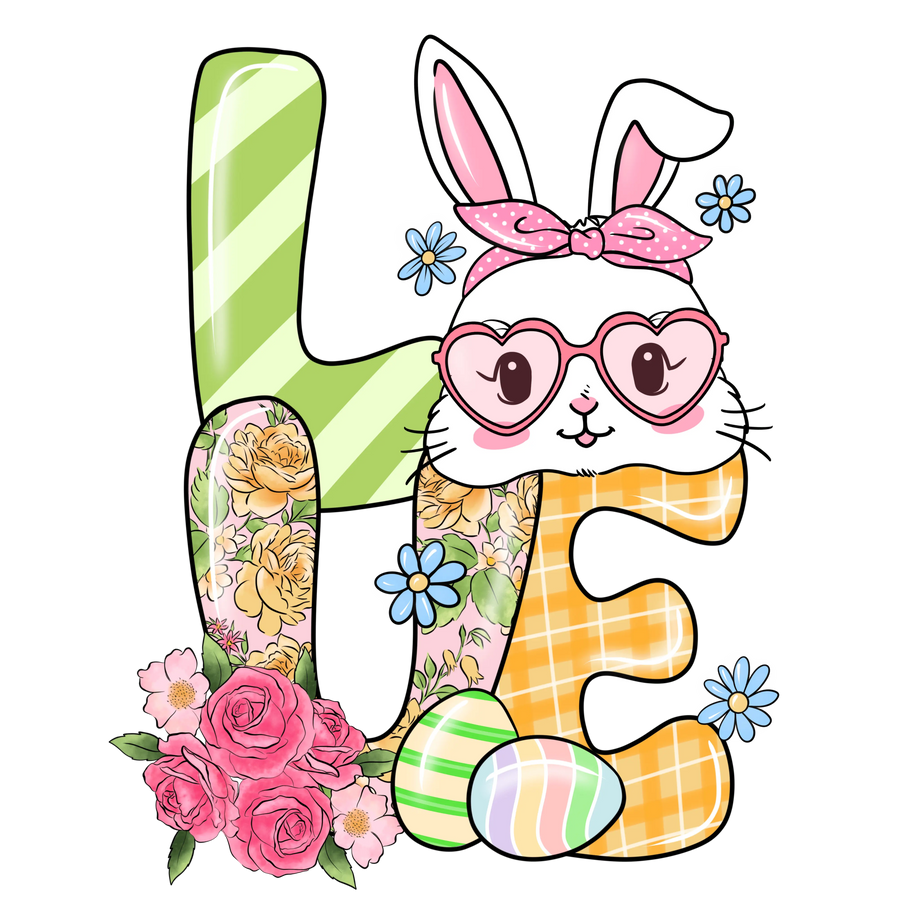 Bunny and Roses Easter Love Design | DTF Dallas