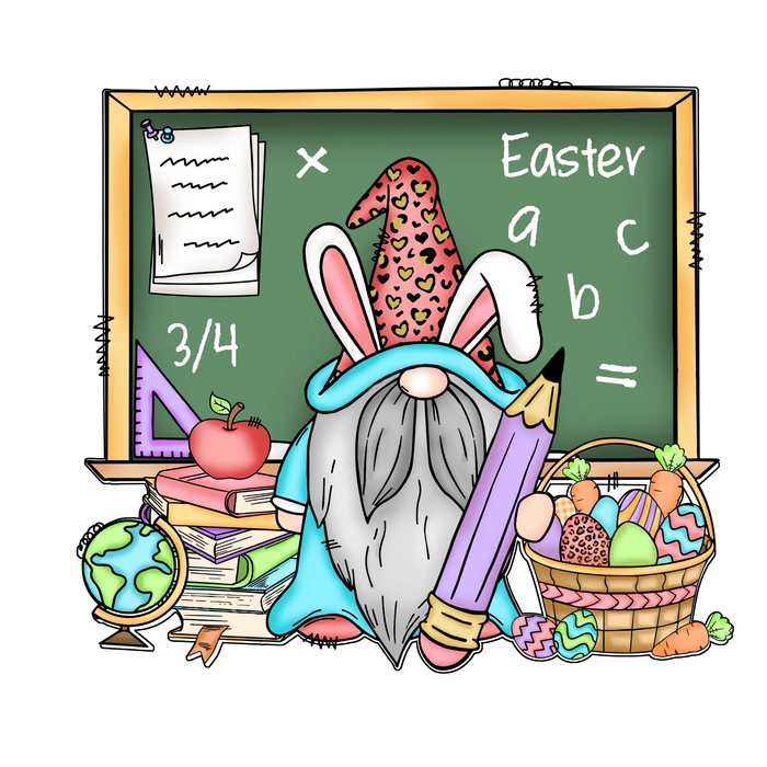 Easter Gnome Teacher Design pressed on a garment
