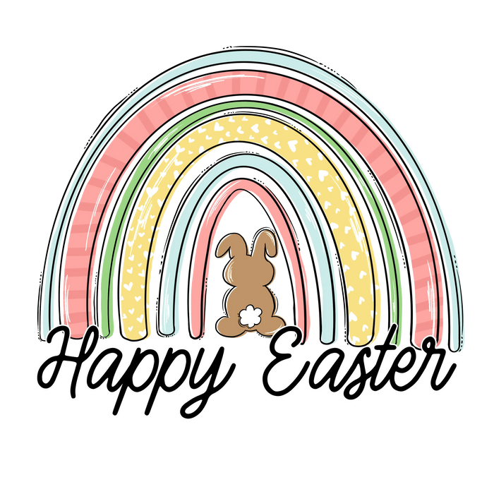 Happy Easter Bunny Rainbow Design pressed on a garment