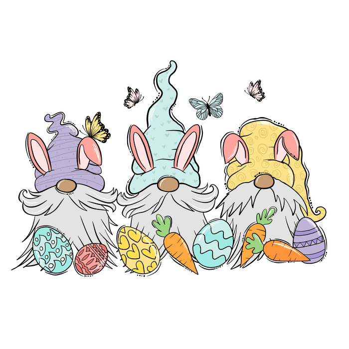 Easter Egg Hunting Gnome Design pressed on a garment