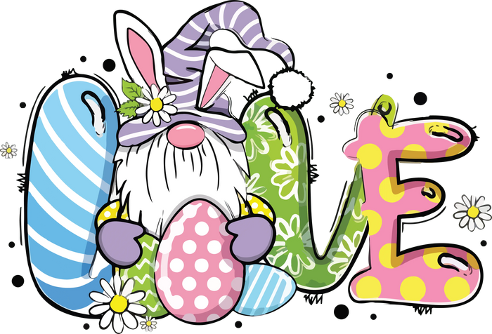 Easter Love Gnome Bunny Design pressed on a garment