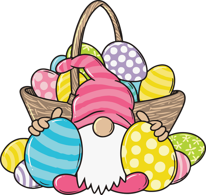 Egg Basket Easter Gnome Design pressed on a garment