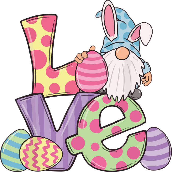 Easter Love Gnome Design pressed on a garment