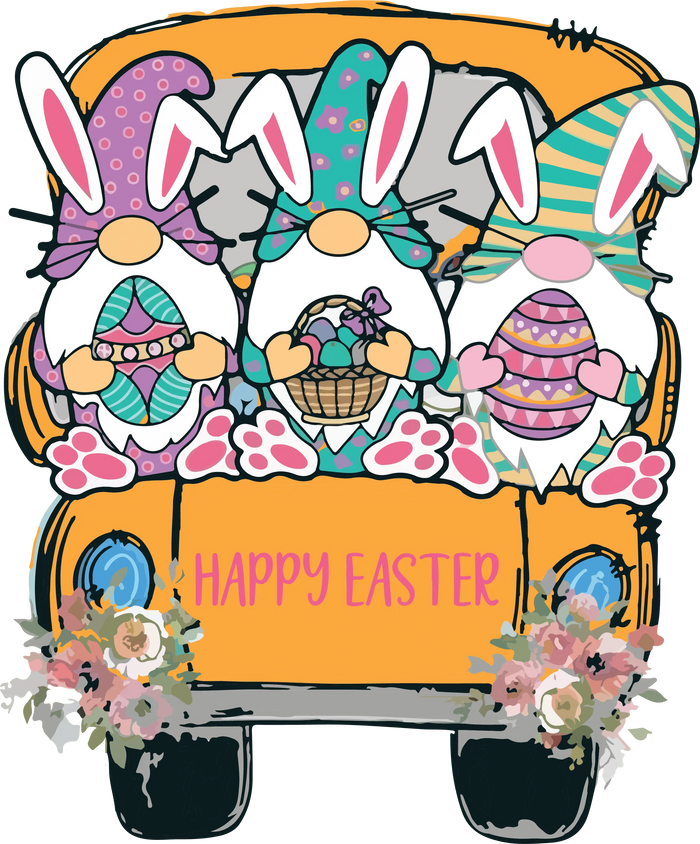 Hunting Season Gnome Truck Happy Easter Design pressed on a garment