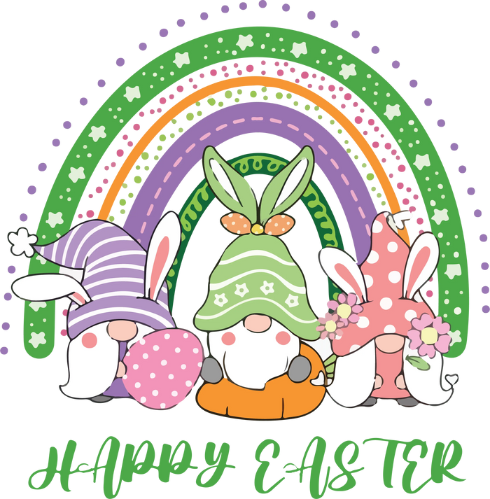 Happy Easter Gnome Hunting Season Design pressed on a garment