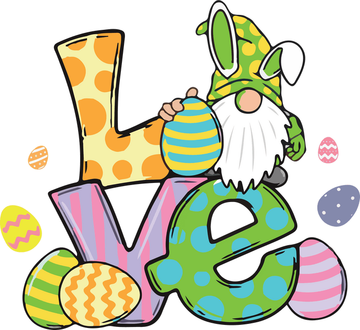 Gnome Easter Love Design pressed on a garment