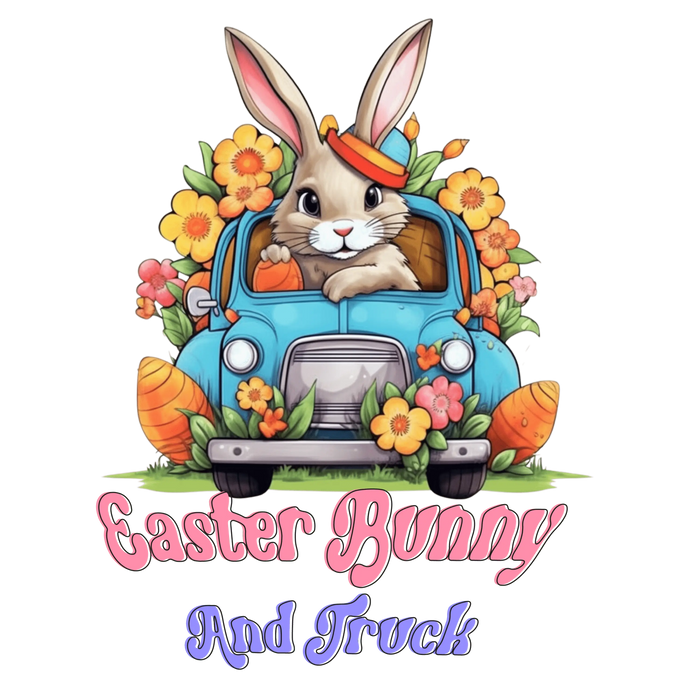 Easter Bunny and Truck Design DTF-Ready Blossom Bunny Collection pressed on a garment