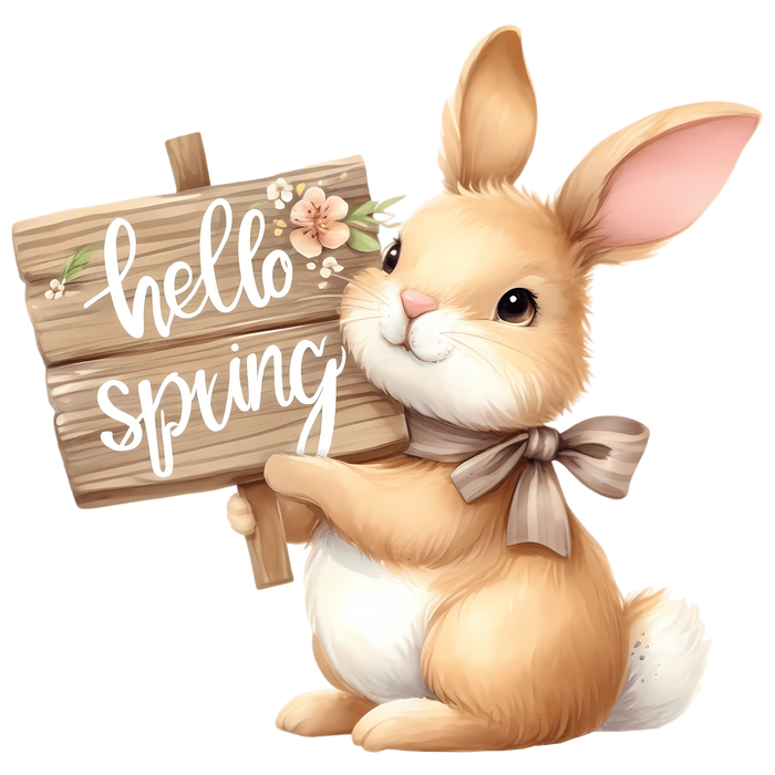 Hello Spring Easter Cute Rabbit Design pressed on a garment