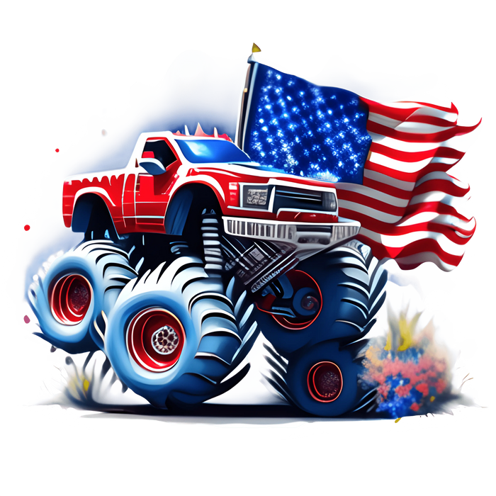 4th Of July Truck Design pressed on a garment