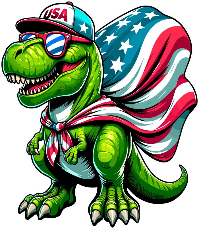 4th Of July T-rex  Design pressed on a garment