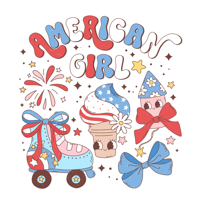 American Girl Design DTF pressed on a garment