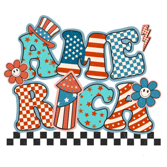 4th of July America Design DTF Ready Press pressed on a garment