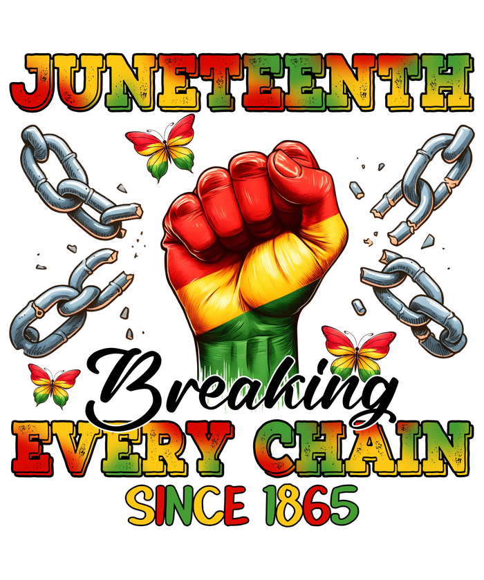 Juneteenth Breaking Every Chain Since 1865 pressed on a garment