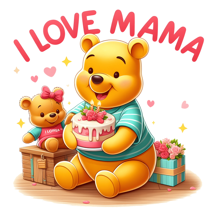 Winnie the Pooh Mother's Day Design pressed on a garment