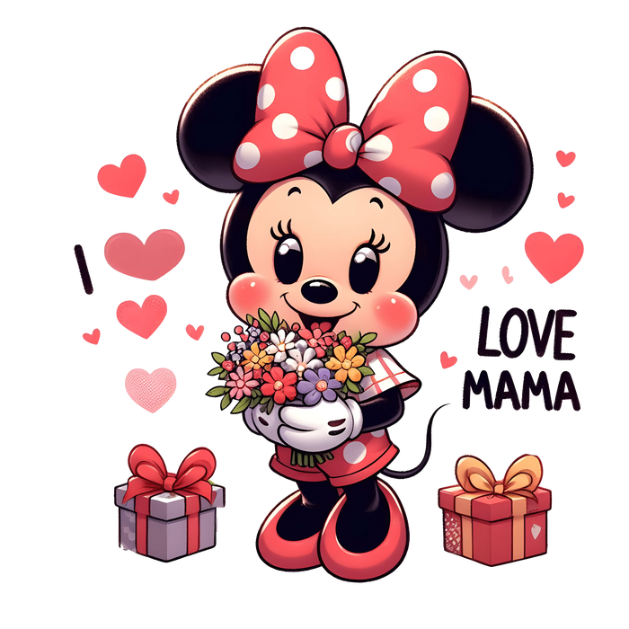 I Love Mom Minnie Mouse Design pressed on a garment