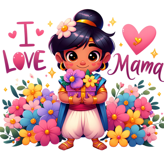 I Love Mama Design pressed on a garment