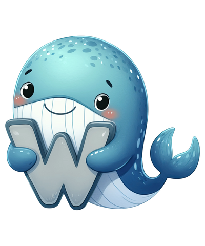Animal Alphabet W Whale Design - DTF Ready To Press - DTF Dallas 