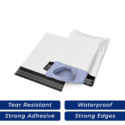 Durable White Poly Mailer with strong adhesive, tear-resistant, and waterproof for secure shipping and storage.