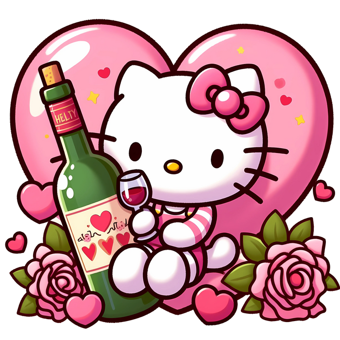 Hello Kitty Valentine's Day Champagne Design pressed on a garment