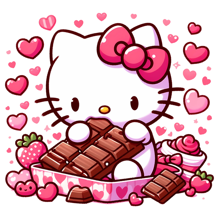 Hello Kitty Valentine's Day Chocolate Design pressed on a garment